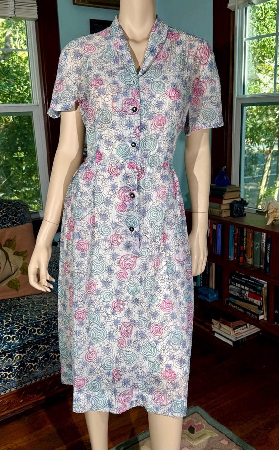Vintage 1950s XXL Nylon Seersucker Dress
