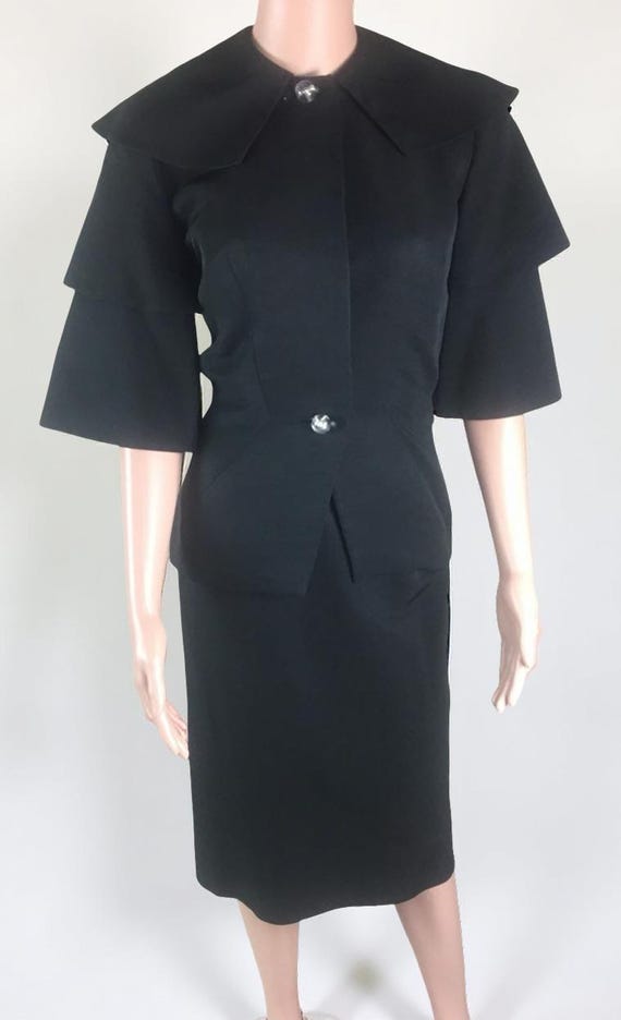 Vintage 1950s Black Faille Suit by Hollywood Designer Irene