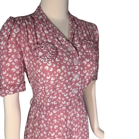 1940s Dusty Pink Dress w Heart Shaped Pockets Med