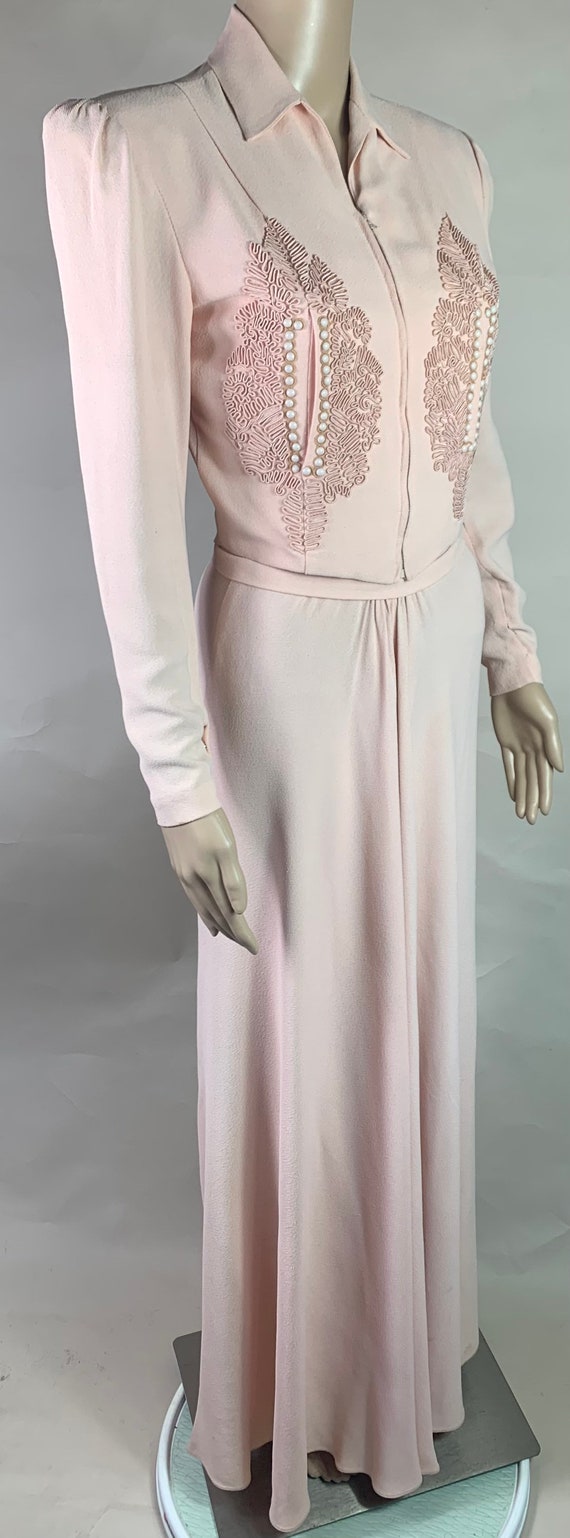 Vintage 1940s Soft Pink Long Dress and Jacket an … - image 5