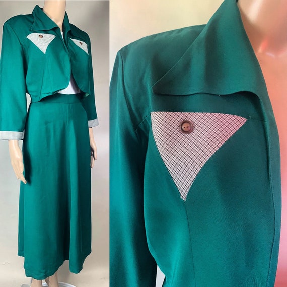 Vintage 1940s Two Piece Gaberdine Suit w Short Jac