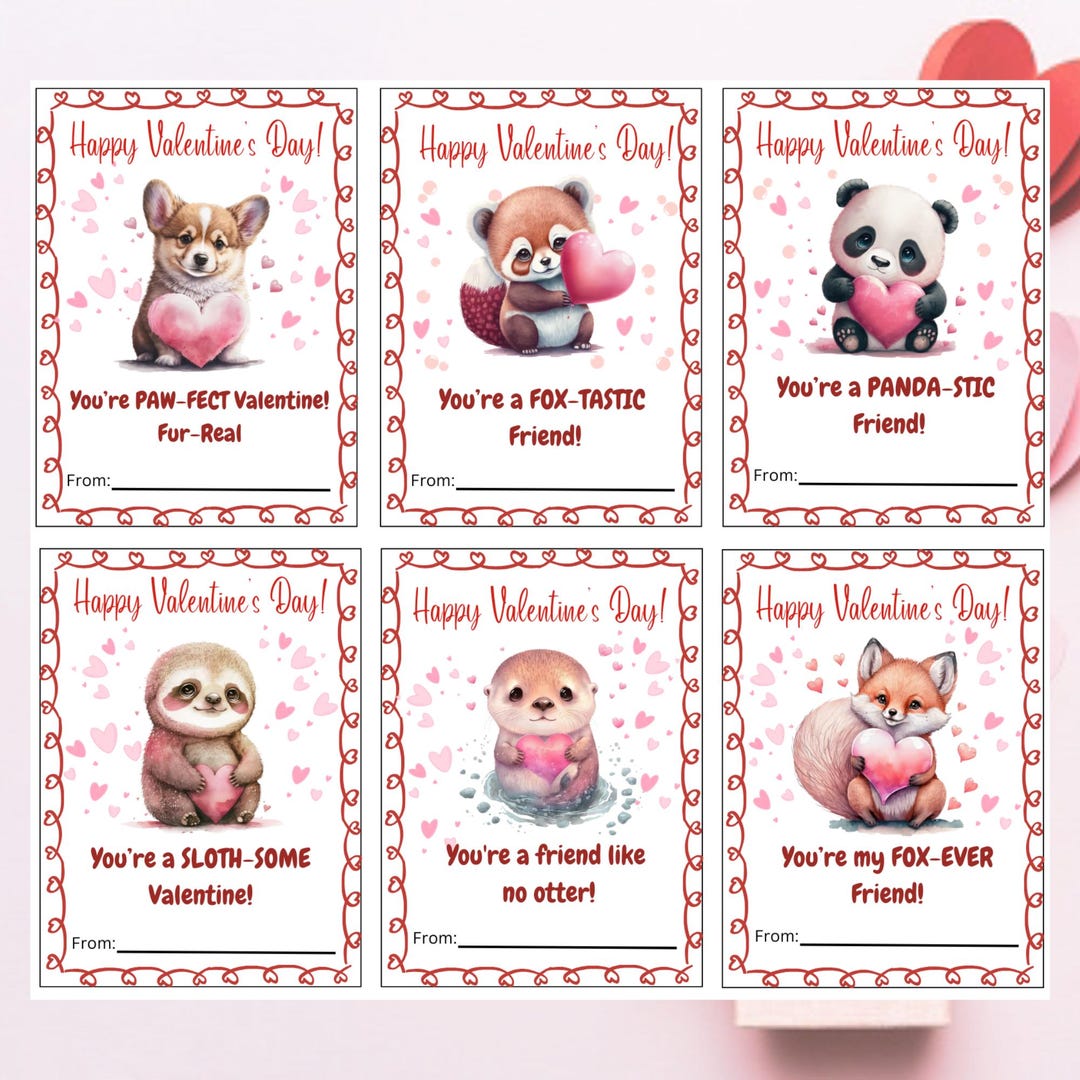 Animal Valentine Cards | Kids Classroom Exchange (instant Download - Etsy