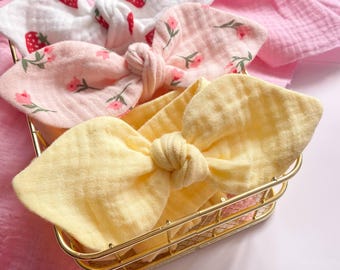 Fascia per capelli da neonata con fiocco, fascia in mussola per bambine, turbante per capelli per bambine, accessorio per capelli per bambini
