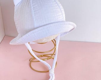 Baby Muslin Bucket Hat with Ears, Summer Sun Panama, Toddler Cotton Headwear