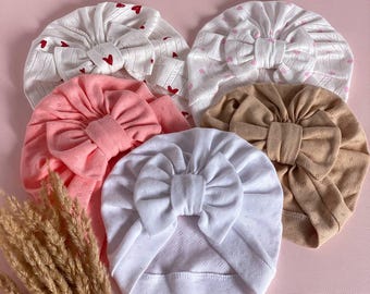 Handmade Summer Baby Girl Turban with Bow, Lightweight Toddler Head Wrap, Soft Newborn Hat