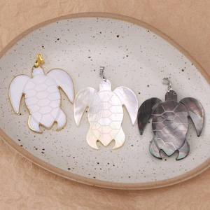 18K Gold-Plated Large Mop Shell Turtle Pendant, Natural Shell Charms for Necklace or Jewelry Making Ocean Animal