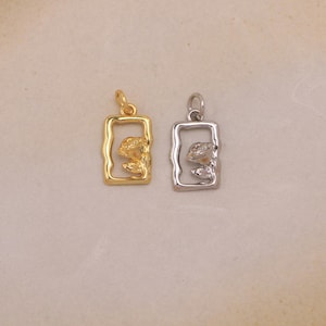 Floating Rose Rectangle Frame Pendant, Gold / Silver Color Flowers Charms, For Diy Jewelry Makings