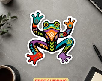 Colorful Puerto Rican Coqui Sticker Taino Inspired Frog Decal For Boricua Gifts Water Bottle Laptop Free Shipping
