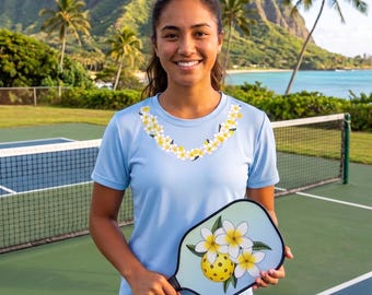 Womens Plumeria Lei UV Dryfit Pickleball Shirt – Hawaiian Floral Activewear Tee