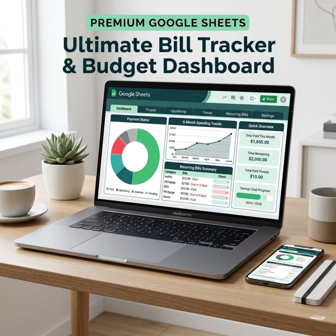 Bill Tracker Spreadsheet Google Sheets Template | Budget Planner ...