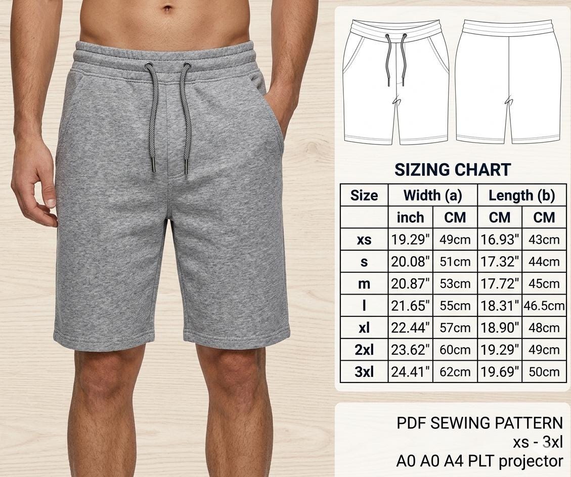 Men's Sweat Shorts Sewing Pattern, Athletic Shorts Pdf Pattern for Men ...