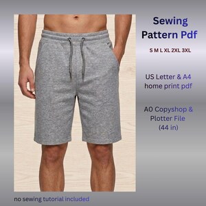 Mönster för mjukisshorts för män, pdf-mönster för sportshorts för män, mönster för loungeshorts med dragsko, xs-3xl, a4, a0 plt-projektorfiler