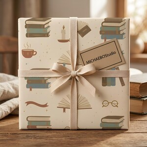 Papel de regalo con forma de libro apilado, papel de regalo literario