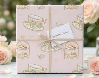 Papel de regalo para tazas de té estilo shabby chic, papel de regalo para fiestas en el jardín de rosas, papel artesanal con motivos florales en tonos pastel