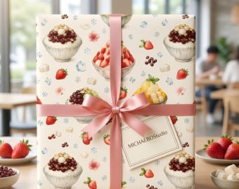 Papel de regalo para helado raspado Bingsu / Papel de regalo para amantes de los postres frutales con diseño de acuarela