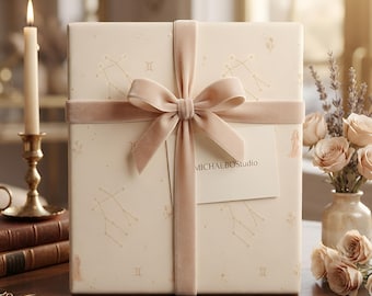 Papel de regalo con diseño del zodíaco Géminis / Papel de regalo con constelación celestial, estilo bohemio