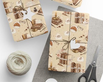 Dark Academia Wrapping Paper, Vintage Books, Cozy Literary Style Gift Wrap