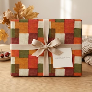 Korean Jogakbo Patchwork Wrapping Paper, Autumn Warm Tone Gift Wrap
