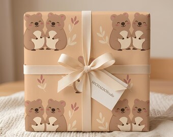 Papel de regalo de Quokka, Papel de regalo de animales Kawaii, Papel de celebración feliz