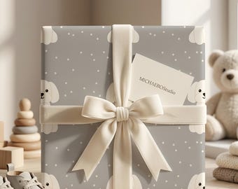 Papel de regalo blanco para maltés, papel de regalo con lunares grises para cachorro, regalo para mamá perruna