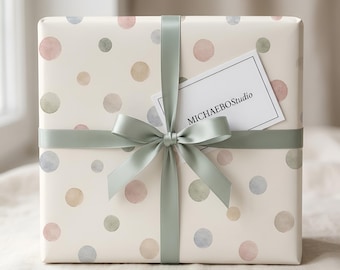Papier cadeau aquarelle à pois | Baby shower pastel, emballage cadeau d'anniversaire