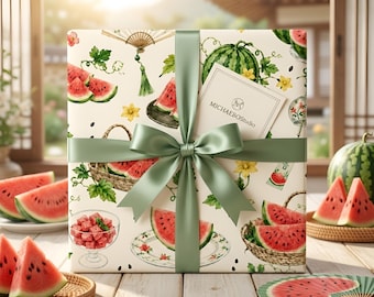 Inpakpapier watermeloen, cadeaupapier zomerpicknick, verjaardag aquarel fruit, gastvrouw feestartikelen