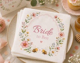 Servilletas "Novia Abeja", decoración floral con abejas en acuarela para despedida de soltera