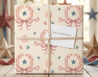 Vintage Sternenkranz Geschenkpapier, Shabby Chic Americana Druck, Vaterländische Geschenkpapier