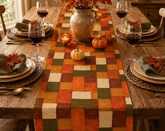 Tischläufer im Herbst-Patchwork-Stil, Tischdekoration für Thanksgiving im Herbst, Gemütliches Erntedankfest