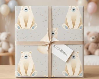 Papel de regalo con diseño de oso polar en acuarela, papel de regalo con motivos de fauna ártica