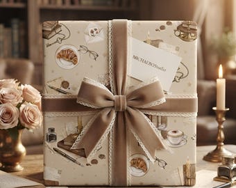 Dark Academia Wrapping Paper, Vintage Books, Cozy Literary Style Gift Wrap