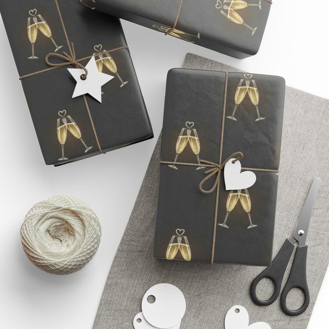 Champagne Toast Wrapping Paper, Wedding Anniversary Party Gift Wrap - Etsy