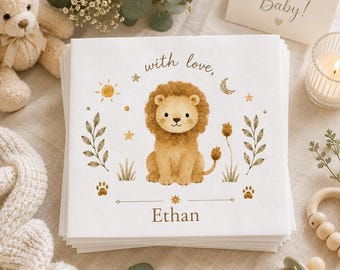 Servilleta personalizada de león, baby shower estilo safari bohemio, accesorio para fiesta de primer cumpleaños