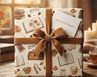 Papel de regalo acogedor para amantes de los libros de otoño – Papel de regalo con ambiente de lectura