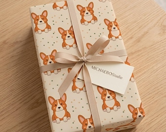 Papel de regalo para adorable perro Corgi, papel de regalo para cachorros kawaii, embalaje para regalos para amantes de las mascotas