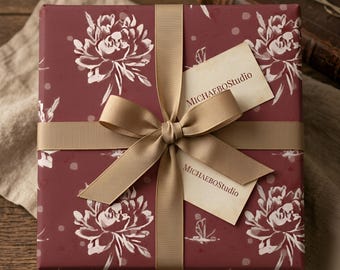 Papel de regalo coreano con mariposas y peonías, envoltorio floral tradicional de la suerte.