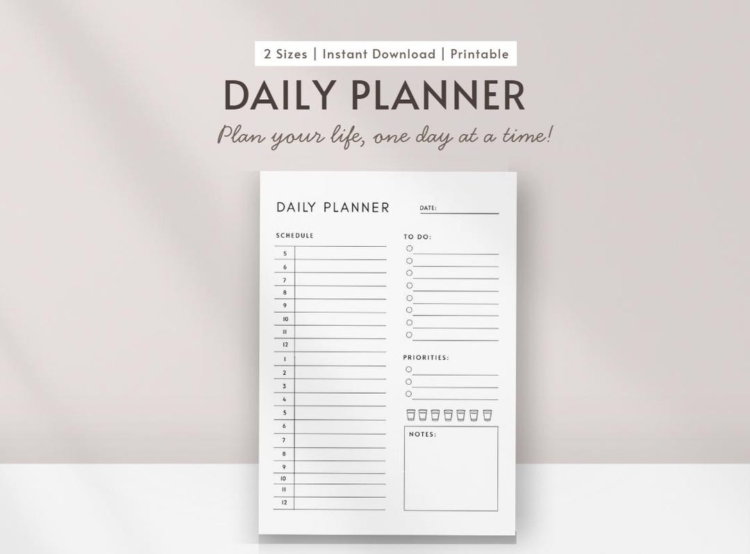 Minimalist Daily Planner Printable | A4, US Letter Sizes (instant ...