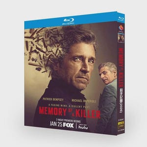 May include: Blu-ray disc for "Memory of a Killer" featuring Patrick Dempsey and Michael Imperioli. The cover art shows the actors with a background of bullets. The text includes "2-Night Premiere Begins Jan 25 FOX | Hulu".