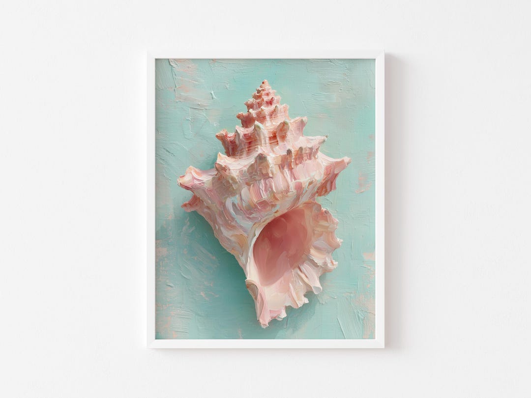 Coastal Conch Shell Painting, Pastel Beach Textured Wall Art (digital ...