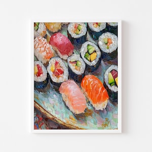 Sushi Printable Wall Art - Colorful Japanese Cuisine Painting, Modern Food Decor, Kitchen Art, Vibrant Texture Print, Digital Download