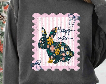 Floral Bunny Postage Stamp PNG, Coquette Hoppy Easter PNG, Spring Rabbit Sublimation, Easter Stamp PNG, Trendy Png Design Digital Download