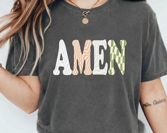 Amen PNG, Retro Checkered Faith Design, Girly Bible Quote (Digital Download)