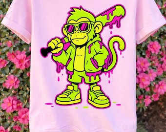 Monkey Baseball Drip PNG, Funny Player Design (Digital Download)