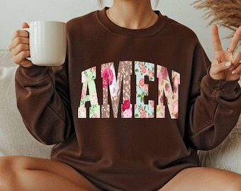 Amen Pearls PNG, Floral Retro Roses, Boho Cottagecore Faith Design (Digital Download)