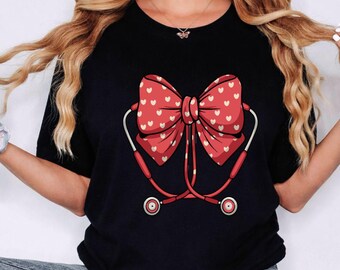 Valentine Nurse PNG | Brushstroke Bow Stethoscope Design (Digital Download)