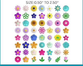 56 Mini Floral Machine Embroidery Design Bundle, Flower Designs, Satin Stitch File, Birth Month Flower, PES DST , 9 Sizes, Instant Download