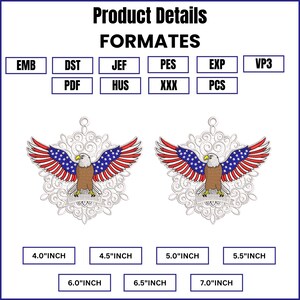 Puede incluir: Dise&ntilde;o de &aacute;guila bordada con alas rojas, blancas y azules, cuerpo marr&oacute;n y cabeza blanca. Disponible en varios formatos y tama&ntilde;os, desde 10,16 cm hasta 17,78 cm.