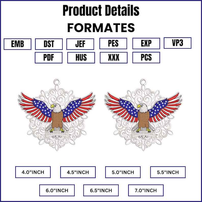 Puede incluir: Dise&ntilde;o de &aacute;guila bordada con alas rojas, blancas y azules, cuerpo marr&oacute;n y cabeza blanca. Disponible en varios formatos y tama&ntilde;os, desde 10,16 cm hasta 17,78 cm.