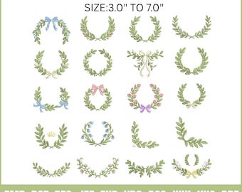 20 Monogram Wreath Frame Embroidery Design | Floral Bow Crest Set Pes Dst Jef Vp3 | Instant Download