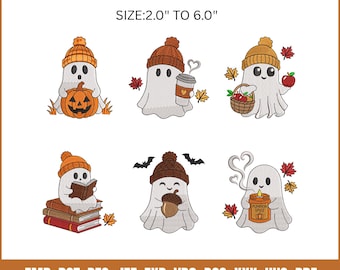 Zestaw do haftu „Halloween Ghost”, upiorne jesienne wzory (do natychmiastowego pobrania)